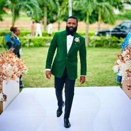 Men's Suits Green Velvet Wedding For Groom Peaked Lapel One Button Terno Masculinos Completo Blazer Sets Men Tuxedos Jacket Pants