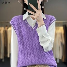 Women's Vests LHZSYY Autumn Winter 100Pure Wool Waistcoat VNeck Loose Vest Fashion Sleeveless Sweater Knit Cashmere Jacket 231124