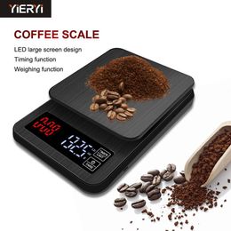 Household Scales yieryi LCD Digital Electronic Drip Coffee Scale with Timer 3kg 5kg 0.1g Digital coffee weight Household Drip Scale Timer 230426