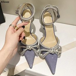 Glitter Sequined Wedding Shoes For Bride Bowknot Pointed Toe Women Summer Sandals With Straps Formal Event Prom Ladies Pumps Sexy Casual High Heel Shoes CL2138