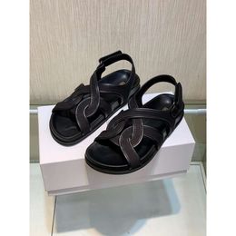 Toteme designer style cowhide pure original thick soled sandals Black Caligae Handmade leather woven beach shoes Summer style YJ1F