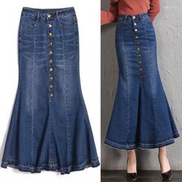 Skirts Spring Fashion Stretch High Waist Long Denim Women's Single-breasted Sexy Package Hip Fishtail Skirt