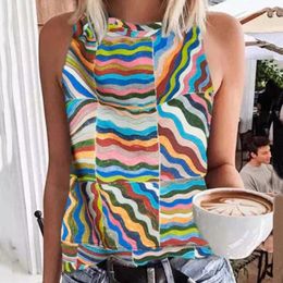 Women's Tanks & Camis Tank Top Fashion O-neck Sleeveless T-shirt Blouse Ladies Summer Casual Loose Basic Tops Stripe Graphic Ves