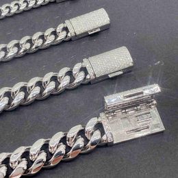 Großhandel Luxus Iced Out Cuban Gliederkette 8-10 mm Moissanite 925 Silber Halskette für Männer Hip Hop Geschenk 16 Karat Gold Platin überzogen