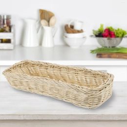 Kitchen Storage Sundries Tray Silverware Manual Basket Chic Cutlery Organizer Rattan Household Table Woven Desktop