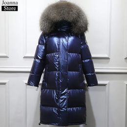 Women s Down Parkas Winter White Duck Long Jacket Women Hooded Fur Collar Warm Glossy Puffer Jackets Plus Size Thick Fluffy Coats Female 231124