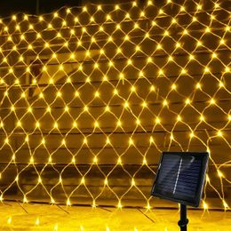 Garden Decorations 3x2m LED Solar String Net Mesh Light 8 Modes Waterproof Outdoor Garland Lamp for Christmas Party Patio Backyard Garden Decor 231124