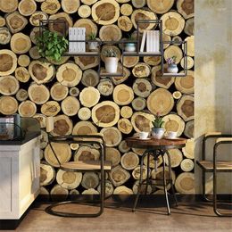 Wallpapers WELLYU Retro Nostalgic 3d Wood Grain Wallpaper Industrial Wind Imitation Cafe Restaurant Pot Shop Clothing