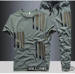 Men's Tracksuits Summer ice silk suit male summer youth fashion brand short sleeve T-shirt male loose pants casual sportswear male 230425