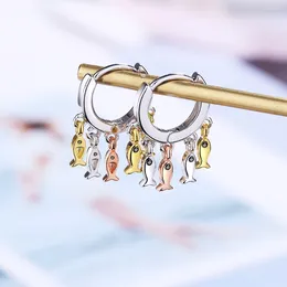 Dangle Earrings 925 Sterling Silver Animal Tassel Ear Buckle Three Colour Cute Fish Hoop Earring Creole Huggies For Women Girl Party Fine