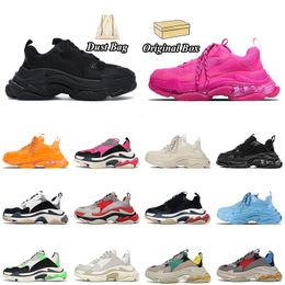 2024 triple s men women designer casual shoes platform sneakers clear sole black white grey red pink blue Royal Neon Green mens trainers Tennis sneakers With Box