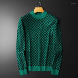Men's Sweaters Minglu Autumn Winer Wool High Quality Long Sleeve Round Collar Plaid Jacquard Casual Male Plus Size 5XL