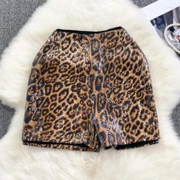 Women's Shorts PREPOMP Fashion Sexy Sequins Leopard Short 2023 Autumn Collection High Waist Wide Leg Pant Female Trendy GM787