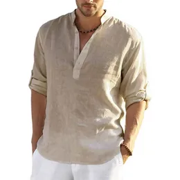 Cotton Linen Shirt Men Solid Colour Spring Summer Mens Casual Long Sleeve Cotton Linen Shirts Tops Size S-5Xl