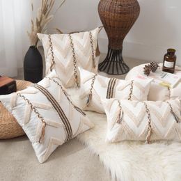 Pillow Case Beige Crochet Tufted Cover Cotton Canvas Simple Waves Nordic Style Light Luxury Home Decor Cushions For Sofa