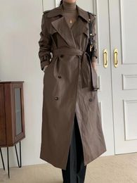 Women's Leather Autumn Long Oversized PU Trench Coat For Women 2023 Sleeve Sashes Loose Faux Leahter Raincoat Female Fashion Jacket