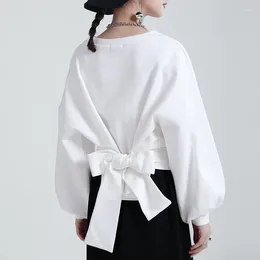 Women's Hoodies Zhongchuang Rizhen 2023 Winter Fashion Lazy Wind Lace-up Round Neck Hoodie Design Sense Simple Long Sleeve
