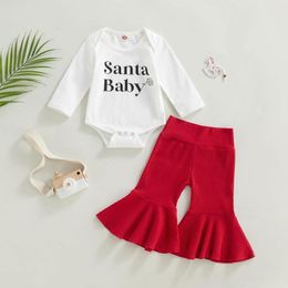 Clothing Sets CitgeeAutumn Christmas Infant Girls Outfit Letter Print Long Sleeve Romper Solid Colour Flare Pants Xmas Clothes Set