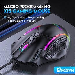 Mice Mouse Gaming RGB bobot bebas 12800DPI 12 tombol yang dapat diprogram Game lampu Max hingga 6 level untuk pc mac gun PUBG Laptop 230425