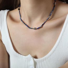 Choker Boho Natural Stone Beads Handmade Chain Collar Facted Blue Grey Beaded Stainless Steel Necklace Jewellery For Women Fashion Jewelr