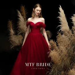 Sexy Boat Neck Cocktail Dresses Off The Shoulder For Women Lace Beading A-line Tulle Wine Red Princess Festival Party Prom Gowns