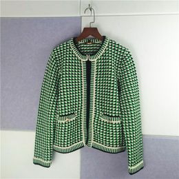 Cardigans 2022 Fashionable and Elegant Spring and Summer New Sweet and Fresh Green Cheque Cardigan Coat Knitted Top