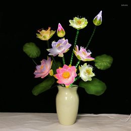 Decorative Flowers Garden Decoration Artificial Colorful LED Fiber Optic Bonsai Lotus Lamp Buddha Home Decor Festive & Party Supplies