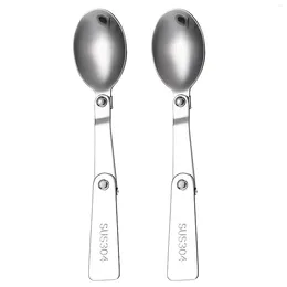 Dinnerware Sets 2pcs Practical Portable Kitchen Hiking Travel Lightweight Replacement Folding Spoon Camping For Outdoor Picnic Stainless