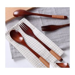 Spoons Ecofriendly Simplicity Japanese Handmade Natural Wood Spoon Fork Decor Wire Wrapped Solid Wooden Craft Gift Dinner Tableware Dhsti