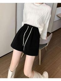 Women's Shorts Vintage Black Corduroy Pockets Autumn Winter Brown Casual Drawstring Elastic High Waist Versatile Short Pant Y2k