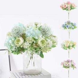 Decorative Flowers 7 Heads Silk Peony Artificial Wedding Bouquet Home Party Decor