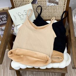 Women's Tanks Autumn Winter Women Warm Thick Velvet Camis Tank All Match Solid Female Sleeveless Vest Slim Bottoming Short Tops