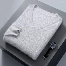 Men's Sweaters V-Neck Thickened Autumn And Winter Mink Cashmere Sweater Wool Pullover Loose Knit Chicken Collar Bottom
