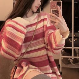 Women's Sweaters Lazy Style Soft Waxy Striped Sweater For Men And Women In Autumn Winter Loose Casual High-end Hong Kong Forest