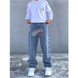 Men's Jeans Y2K Pants American Street Men's Harajuku Casual Straight Leg Jeans City Boy Printed Hip-hop Wide Leg Pants Oversize Clothing 231124