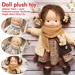 Dolls Plush Doll Waldorf Handmade Soft Stuffed Cotton Doll Girl With Golden Curly Hair Gift For Kid Plush Fabric Kawaii Doll Toys 230426