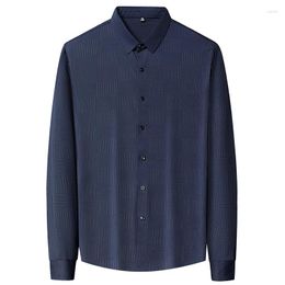 Men's Casual Shirts What To Wear Work Male OOTD Blue Green Stripe Checked Pattern Deisgn Tops Turn Down Collar Long Sleeve Basic Clothes