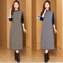 Simple Fashion Winter Plaid Sweaters Dress Women Designer O-Neck Slim Vacation Runway Graphic Sweaters Dresses 2023 Spring Fall Sweet Soft Warm jumper Midi Frocks