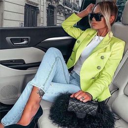 Women's Jackets Women Blazer Double Breasted Coat Fashion Slim Long Sleeve Elegant Suit Jacket Office