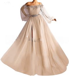 14554#Long Sleeve Tulle A-Line Mint Green Prom Gowns Applique Flowers Vestidos De Festa Longo Formal Evening Dress Pearls