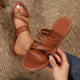 Slippers Women's Double Strap Flat Solid Colour Open Toe Slip On Non Shoes Casual Outdoor Slides