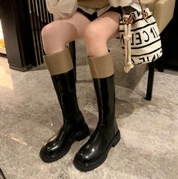 2023 Black and White Block Colour Coarse Heel Knight Boots Women's Tall Boots Thick Sole Chelsea Boots Knee Below WOMEN Long Boots