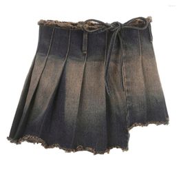 Skirts Skin-touching Chic Irregular Pleated Hem Mini Denim Skirt Lightweight Low-rise Streetwear