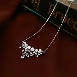 Pendant Necklaces Pearl Zircon Water Drops Tassel Necklace Starry Clavicle Chain Women