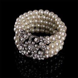 Beaded High quality faux pearl multilayer bracelet bridal cuff bangles women charm Jewellery for wedding accessories 1pclot 230425