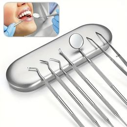 6pcs Stainless Steel Dental Hygiene Kit, Dental Mouth Mirror, Steel Tweezers Probe, Dentist Instrument Teeth Cleaning Whitening Dentistry Oral Care Tool