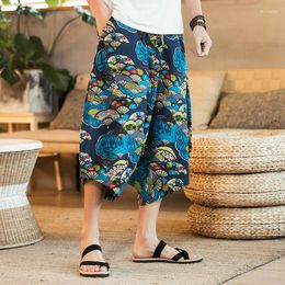 Ethnic Clothing Japanese Cotton Linen Harem Pants Men Hip-hop Long Totem Printed Summer Beach Plus Size Casual Vintage Wide Leg Trousers