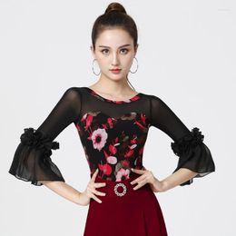 Stage Wear Latin Dance Top Round Neck 2023 Ballroom Costumes Rumba Practise Clothes
