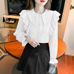 Women's Blouses Women Korean Solid Colour Doll Collar Ruffle Edge Chiffon Shirt Nice Long Sleeve Top Fashionable Little Dress Tide Office