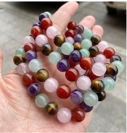 Link Bracelets Wholesale 1pcs Natural Multi Gemstone Crystal Bracelet 6mm 8mm 10mm 12mm Round Gem Stone Beads 18.5cm